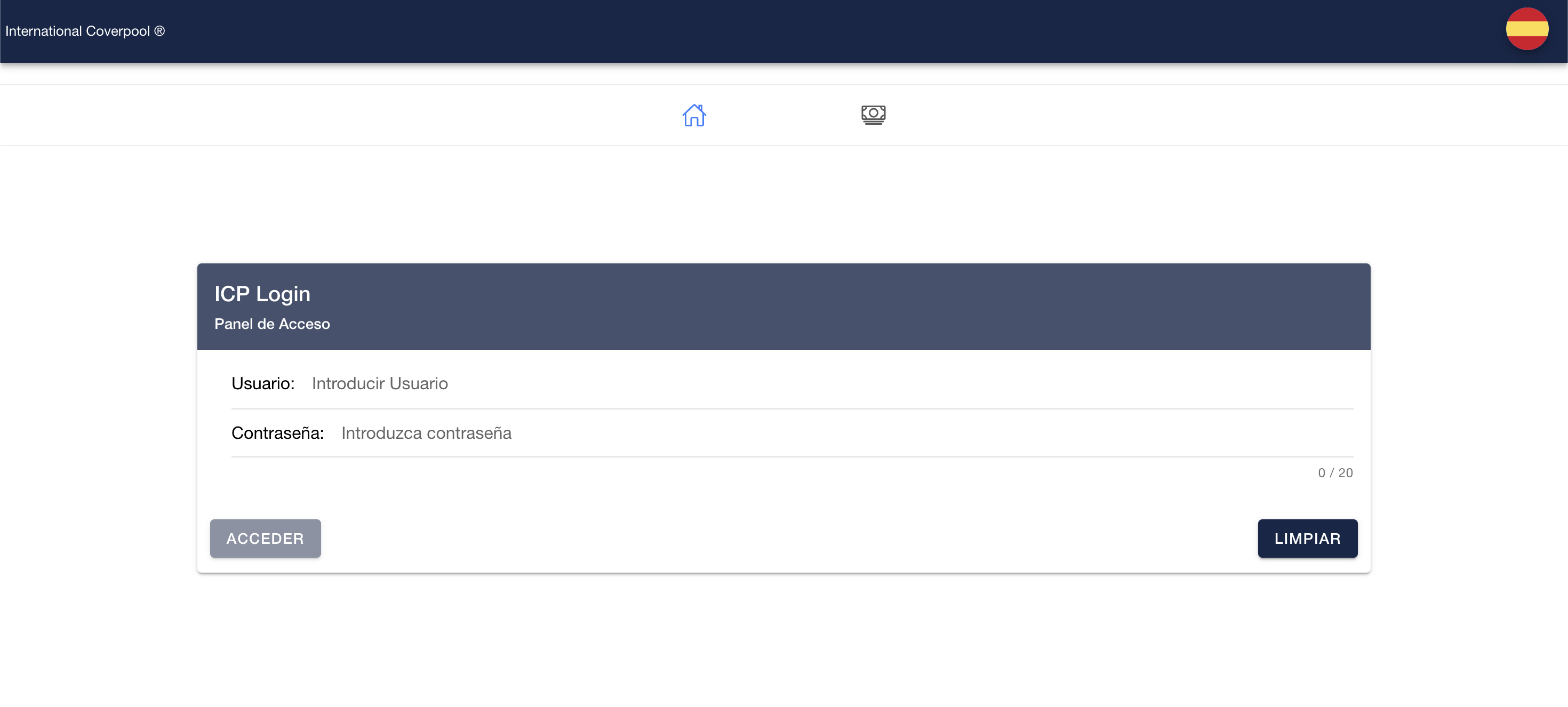Login y app móvil de presupuestos de International Coverpool